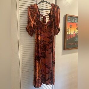 Anthropologie Orange Brown Puff Sleeve Sundress